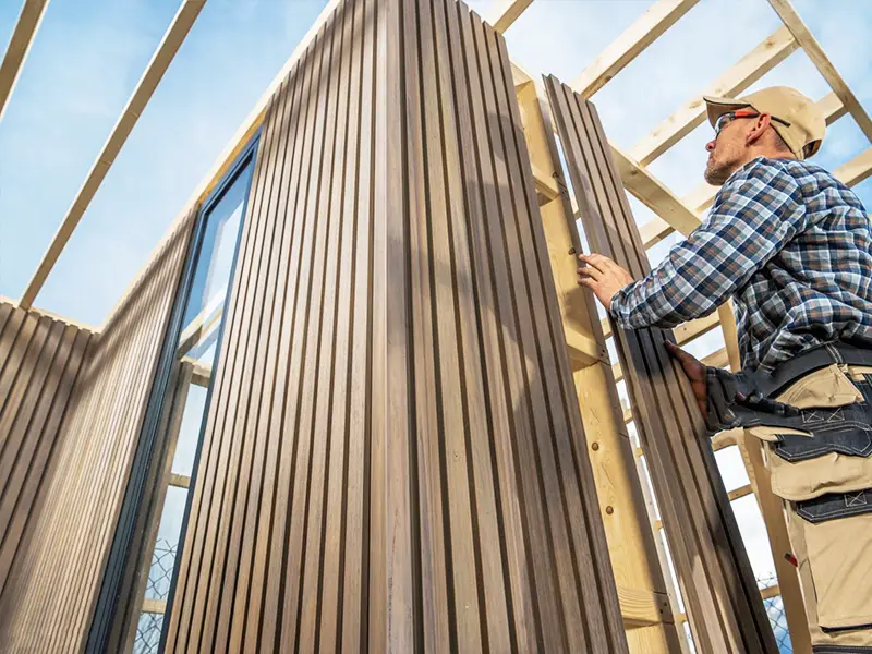 Picture of construction personnel installing WPC wall cladding