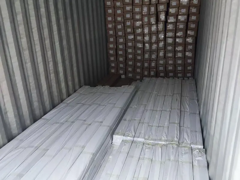 Photo of packaged wood plastic board in truck